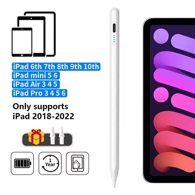 Lápiz Stylus Compatible con iPad 2018–2022 | Palm Rejection y Pantalla de Batería | Para iPad Pro / Air / Mini