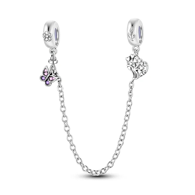 Charm de seguridad en plata 925 – Serie copo de nieve, luna, estrella, corazón y moño para pulseras tipo Pandora