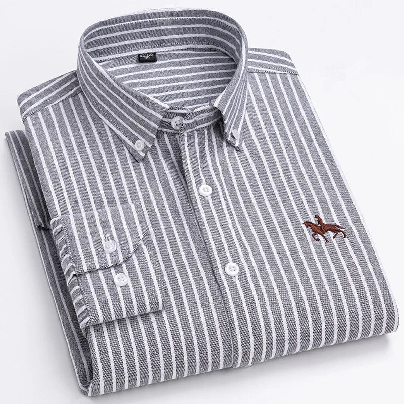 Camisa Hombre 2024 | Oxford de Algodón con Bordado de Caballo y Manga Larga Oversize