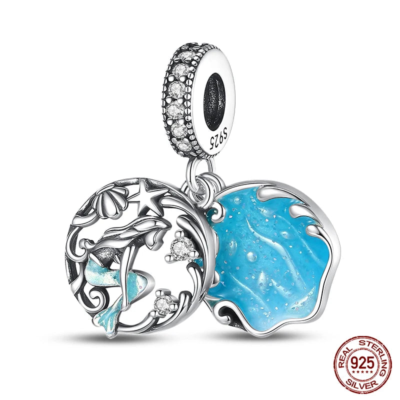 Charm Serie Océano en Plata 925 – Abalorios Tortuga, Cangrejo y Sirena para Pulsera Original Mujer