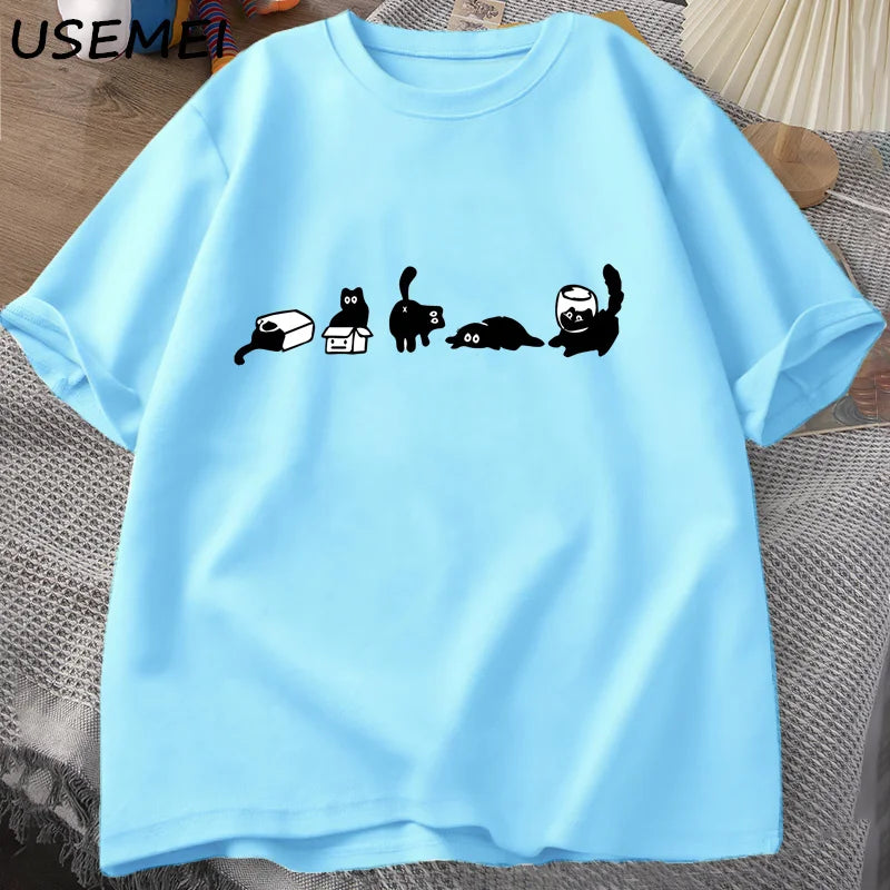 Camiseta Unisex 2025 | Oversize “Five Mood Cats” para Amantes de los Gatos