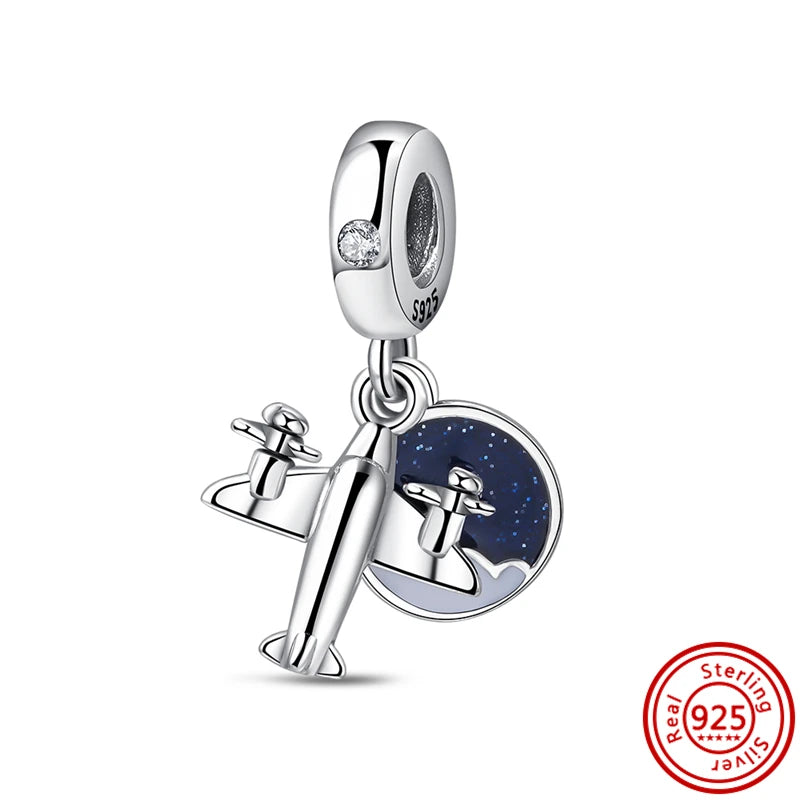 Charm Espacio y Galaxia en Plata 925 – Abalorios Astronauta, Planeta y Estrellas para Pulsera Original Mujer