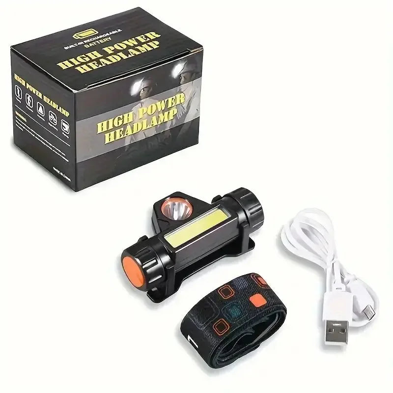 Linterna Frontal Recargable USB LED COB | Faro de Cabeza Súper Brillante, Magnético, Impermeable para Pesca y Actividades al Aire Libre