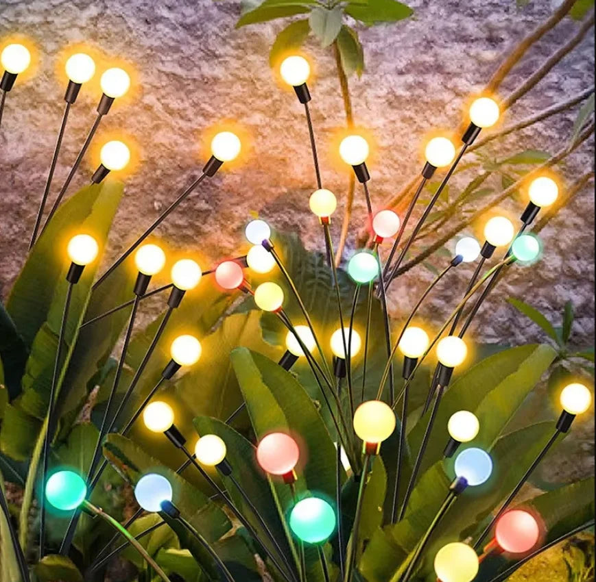 Luces Solares Firefly Impermeables – 8/10/40 LEDs RGB o Blanco Cálido para Jardín, Patio y Decoración Exterior