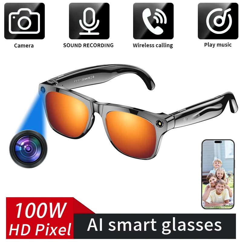 LIGE Gafas inteligentes con cámara AI – Lentes HD para fotos, video, traducción en tiempo real, reconocimiento de objetos, llamadas y música Bluetooth