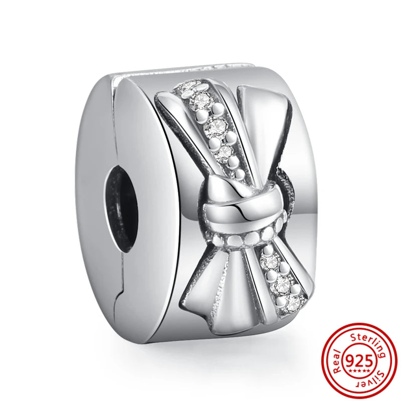 Charm Clip Plata 925 con Corazones, Corona y Concha | CZ Pavé Brillante | Compatible Pandora Original
