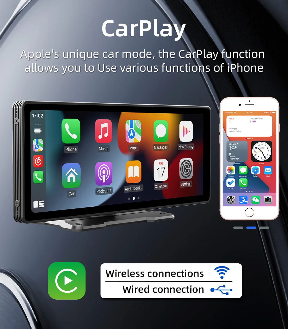BQCC Radio Multimedia Universal 10.26” – Pantalla CarPlay Inalámbrico para Apple & Android con WIFI y Reproductor de Video
