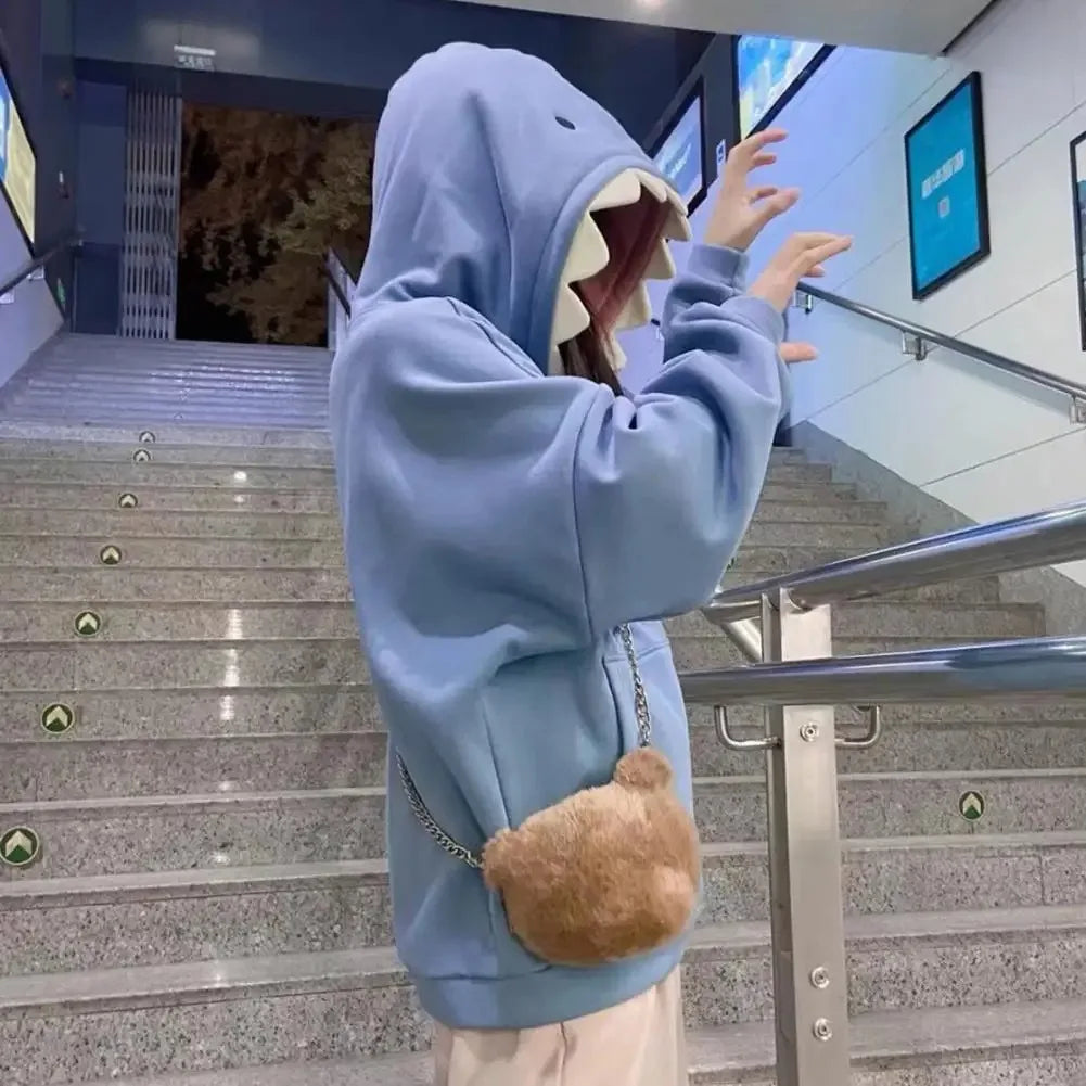 Hoodie Oversize Tiburón Patchwork Unisex | Sudadera Kawaii Casual Otoño Invierno