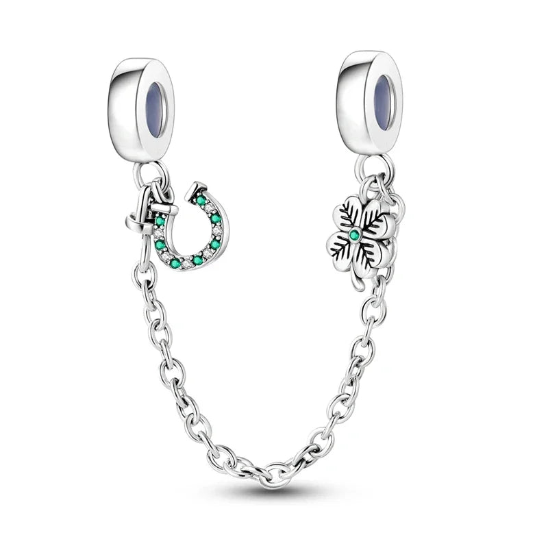 Charm de seguridad en plata 925 – Serie copo de nieve, luna, estrella, corazón y moño para pulseras tipo Pandora