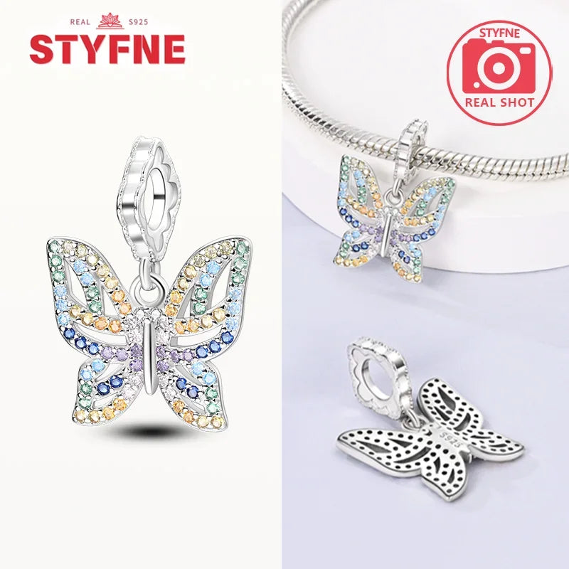 Charm Mariposa Colorida en Plata 925 con Circonitas – Beads Brillantes Compatibles Pandora Mujer Joyería DIY