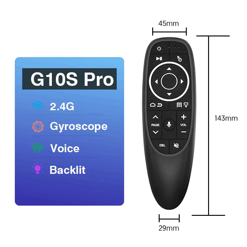 Control remoto G10S Universal – Inalámbrico 2.4G con voz, giroscopio, retroiluminado y función IR para Android TV y PC