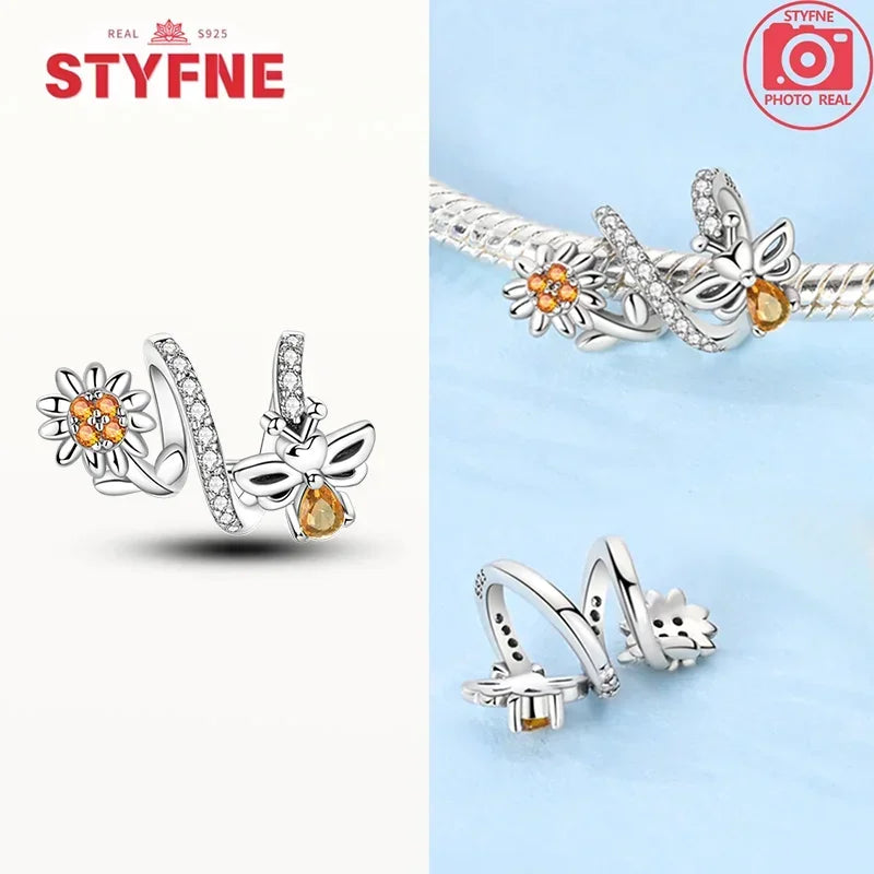 Charm Mariposa Colorida en Plata 925 con Circonitas – Beads Brillantes Compatibles Pandora Mujer Joyería DIY