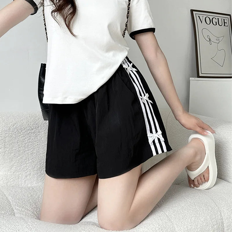 Shorts Oversize Mujer Verano | Rayas Lazo Cintura Alta Anchos y Ligeros