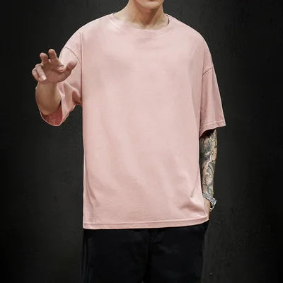 Camiseta Oversize de Verano para Hombre – T-shirt Sólida, Hip Hop Casual, Algodón, Manga Corta, Streetwear