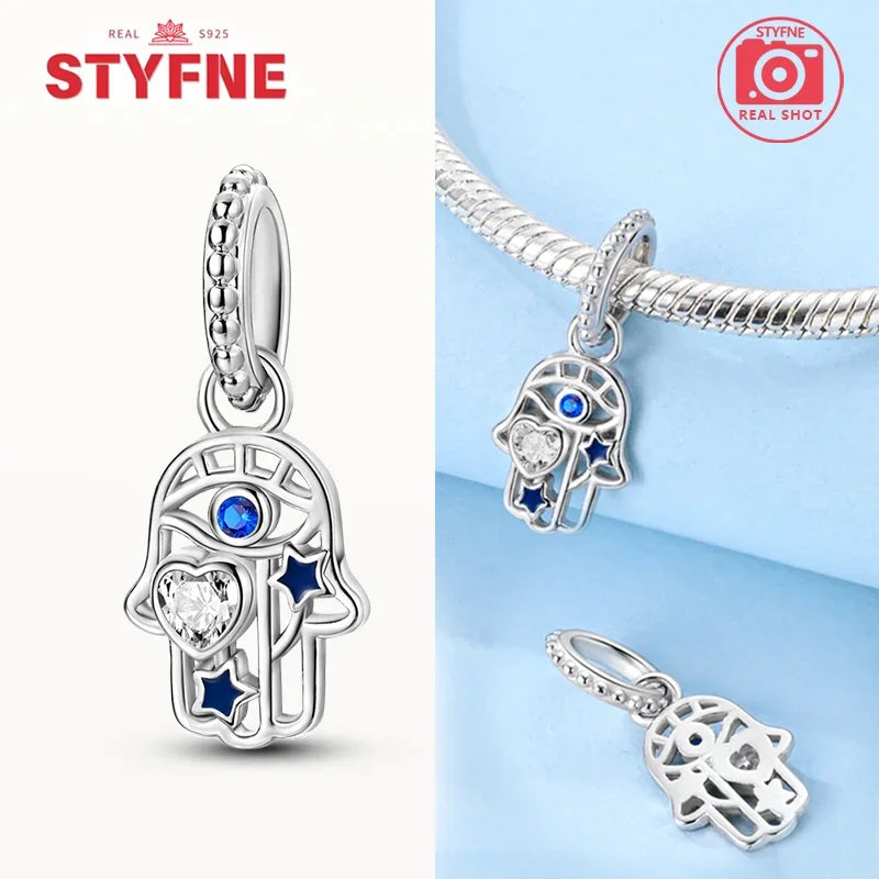 Charm Mano de Fátima y Ojo Turco en Plata 925 – Beads Protectores Compatibles Pandora Mujer Joyería DIY