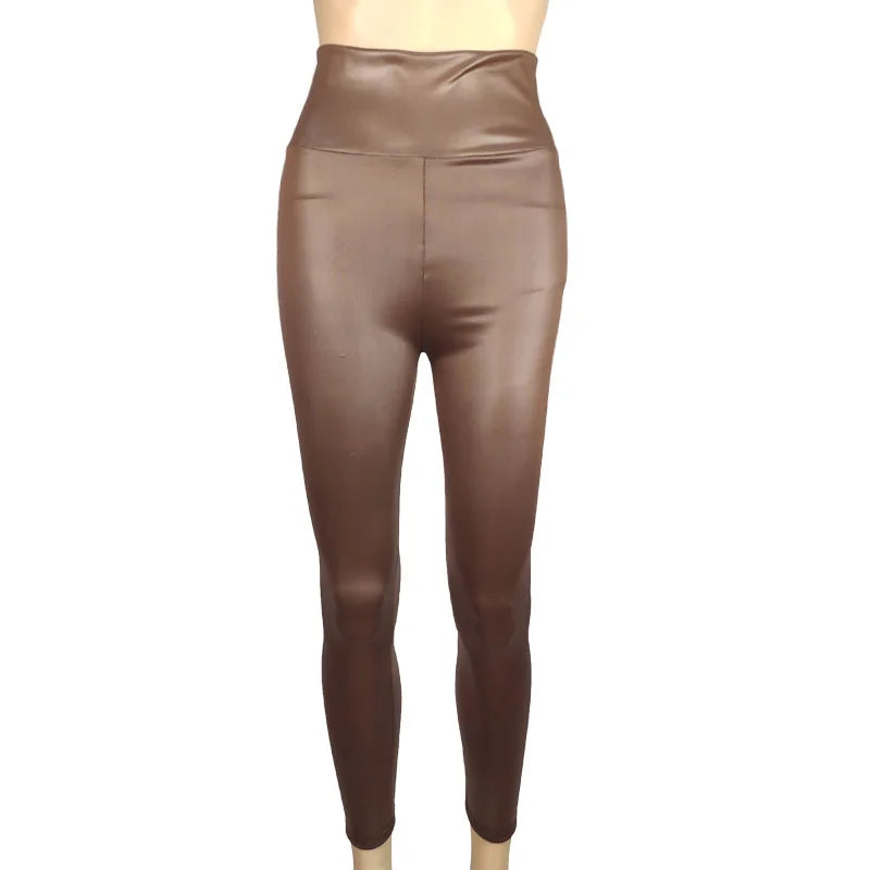 Leggings de Mujer en Cuero PU | Pantalón Sexy Cintura Alta Ajustado y Colorido Estilo Oversized