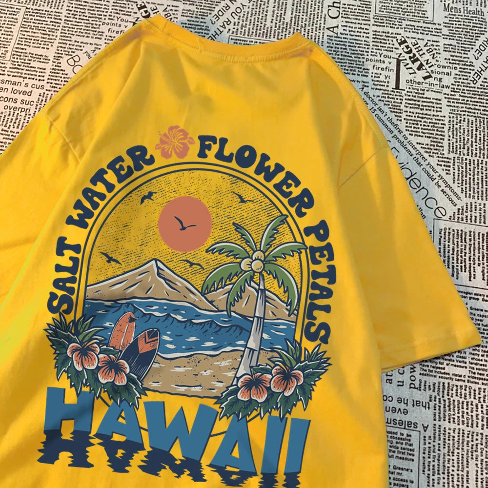 Camiseta Hawaiana Oversize Hombre Mujer | T-shirt Unisex Algodón Estilo Hip Hop Casual con Flores Tropicales Pareja