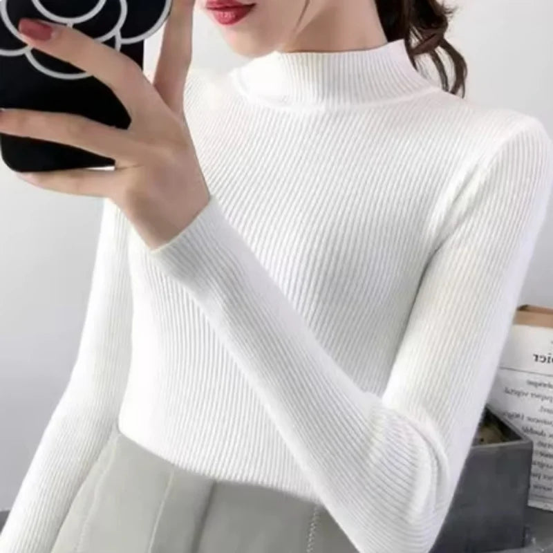 Suéter Cuello Alto Mujer Otoño Invierno | Suéter Tejido Básico Casual Ajustado Estilo Coreano