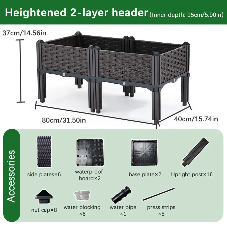 Maceta Grande de Plástico – Caja Elevada para Plantas y Verduras | Jardín Interior y Exterior