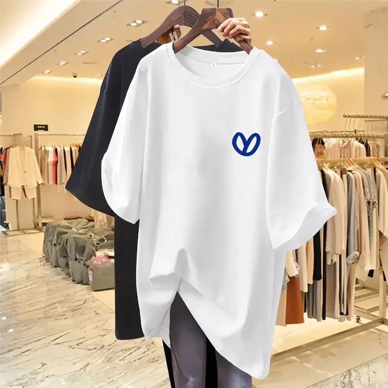 Camiseta Oversize Verano | Estampado Corazón Pintado a Mano Casual