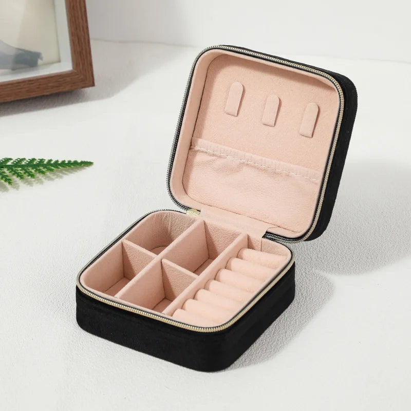 Estuche de Terciopelo para Joyería - Caja Organizadora Portátil con Cremallera para Anillos, Aretes y Collares