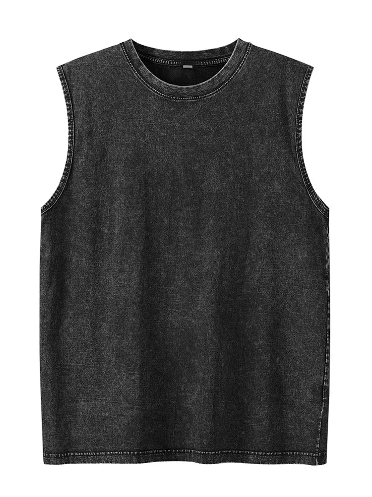 Tank Top de Algodón Lavado para Hombre – Camiseta Sin Mangas de Gym y Fitness, Workout, Running, Playa, Corte Loose, Verano