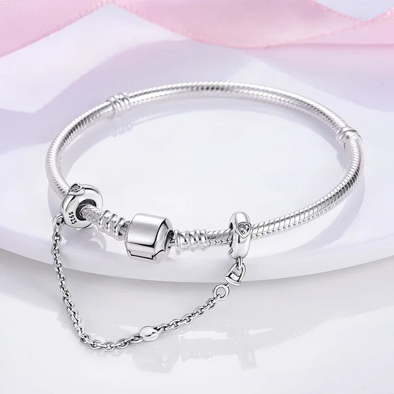 Charm de seguridad en plata 925 – Serie copo de nieve, luna, estrella, corazón y moño para pulseras tipo Pandora