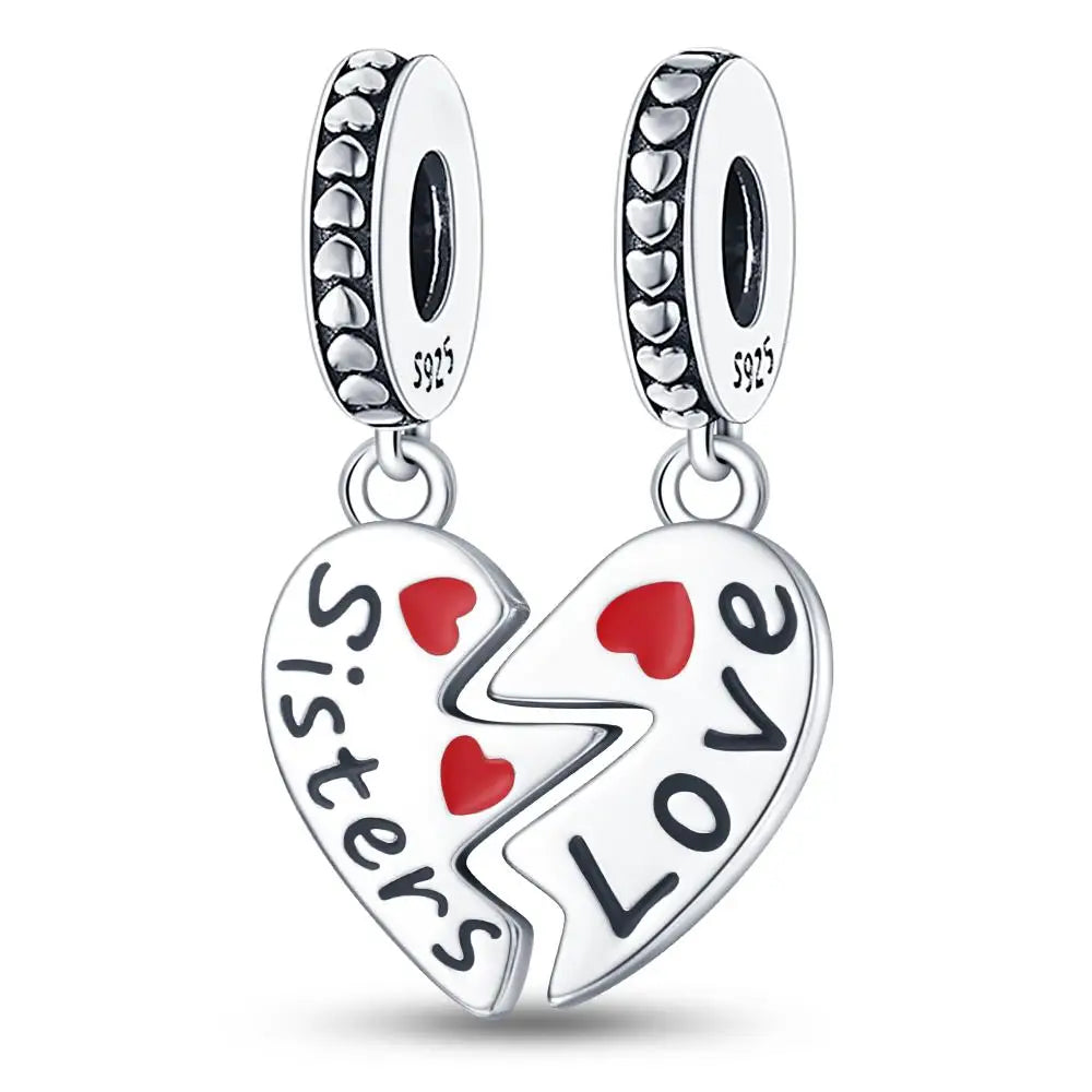 Charm hermana corazón en plata 925 – Compatible Pandora y pulseras 3mm, joyería DIY mujer