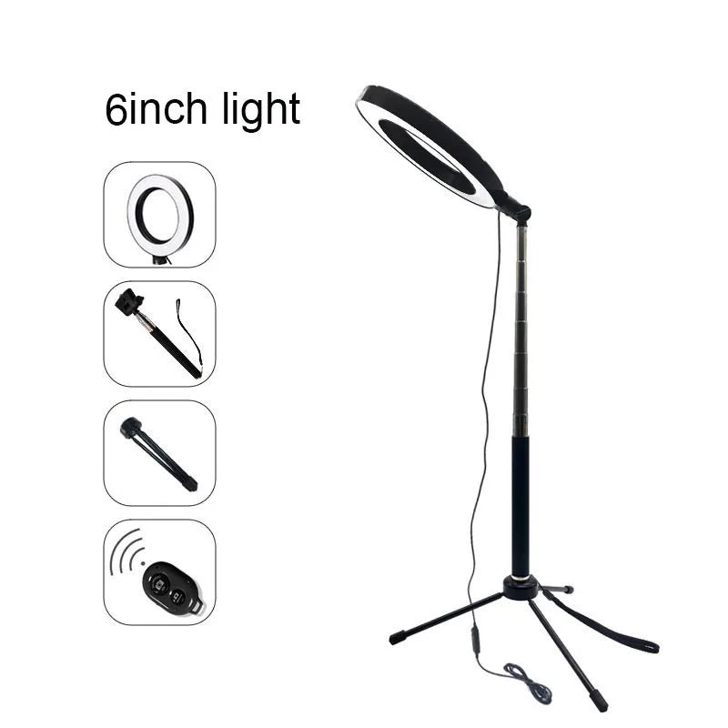 Anillo de luz LED regulable con trípode – Luz de estudio para cámara, teléfono y video con control de brillo para selfies y streaming