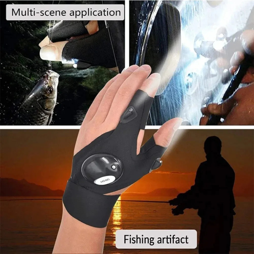 Guantes de Pesca con Linterna LED – Guantes Sin Dedos con Luz para Ciclismo, Camping y Actividades al Aire Libre