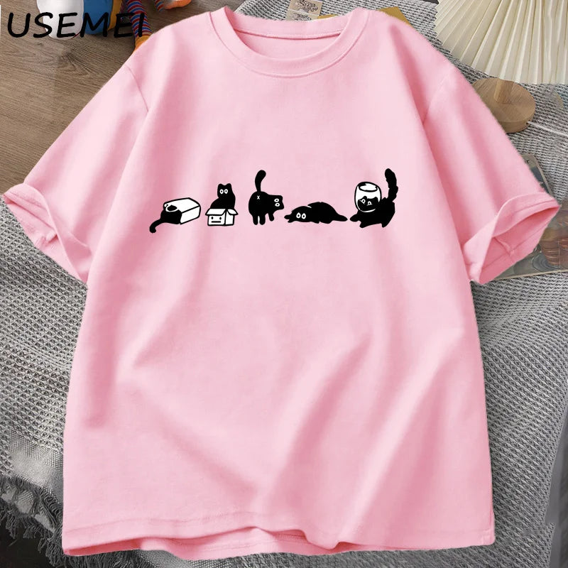 Camiseta Unisex 2025 | Oversize “Five Mood Cats” para Amantes de los Gatos