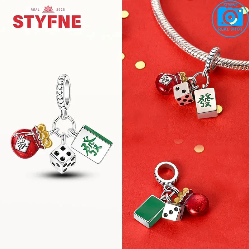 Charm dragón chino y gato en plata 925 – Abalorio clásico para pulsera tipo Pandora, joyería DIY elegante para mujer