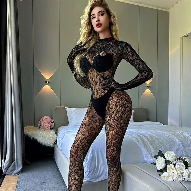 Body Mujer 2025 | Lencería Sexy de Malla Leopardo y Hollow Out