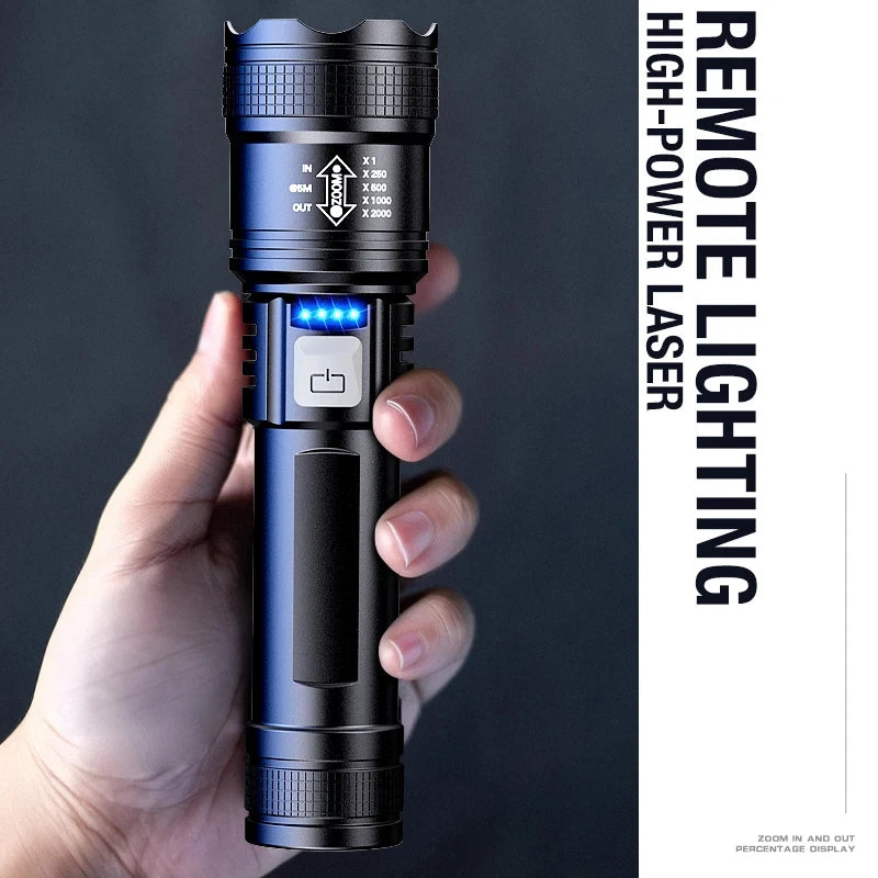 Linterna LED Táctica 2000LM Alta Potencia | USB Recargable, Zoom Ajustable, Emergencias y Camping