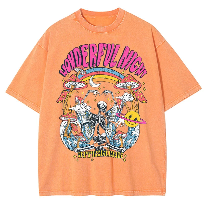 Camiseta Oversize Mujer Vintage | Estampado Esqueleto Mariposa Olas Streetwear