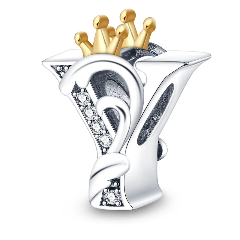 Charm letras alfabeto inglés de plata 925 – Colgante inicial A-Z para pulsera tipo Pandora, joyería DIY personalizada