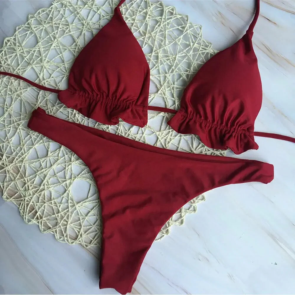 Bikini Brasileño Mujer 2025 | Push Up Bandage Top y Braguita Tanga