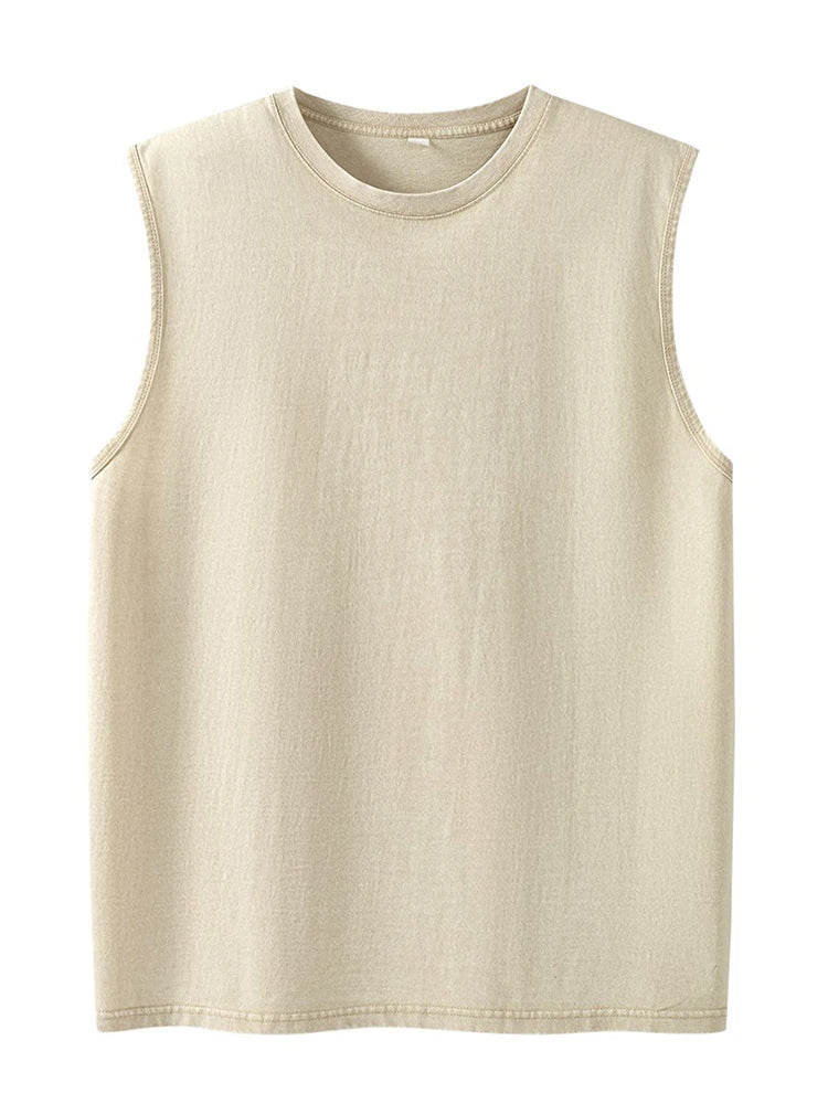 Tank Top de Algodón Lavado para Hombre – Camiseta Sin Mangas de Gym y Fitness, Workout, Running, Playa, Corte Loose, Verano