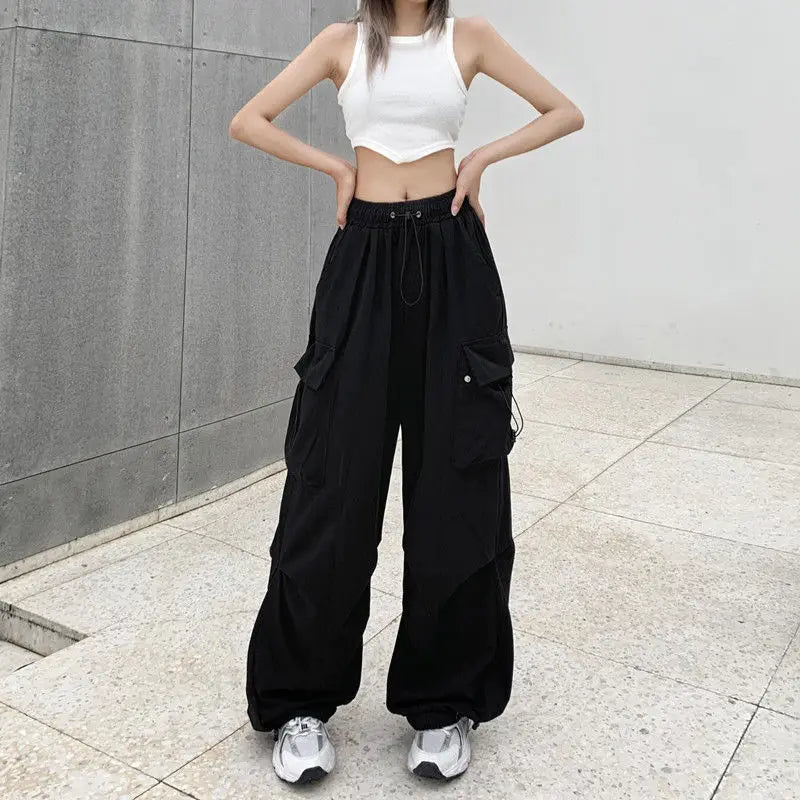 Pantalón Retro Americano Mujer | Pantalón Holgado de Pierna Recta con Puño Ajustado Estilo Streetwear Verano