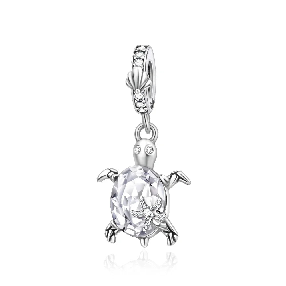 Charm Tortuga Marina con Circón Azul 925 Plata | Compatible Pandora Pulsera Mujer DIY