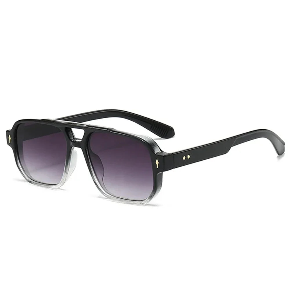 JNPCXI Gafas de Sol Vintage Hombre Doble Puente | Lentes Verdes UV400 Cuadradas con Detalles de Remaches
