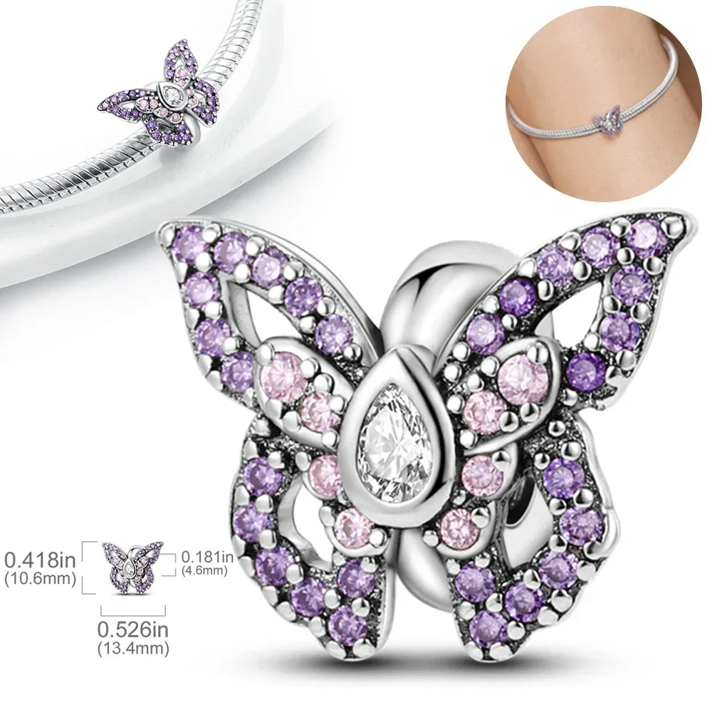 Charm Mariposa Colorida en Plata 925 con Circonitas – Beads Brillantes Compatibles Pandora Mujer Joyería DIY