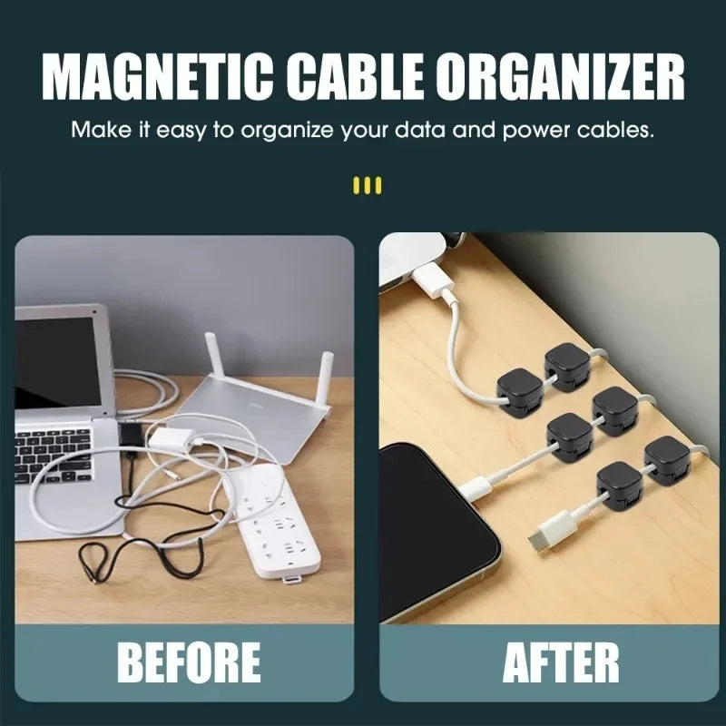 Magnetic Cable Clip Adhesivo Organizador de Cables 7.5mm para Escritorio, Oficina y Hogar – 6 Piezas