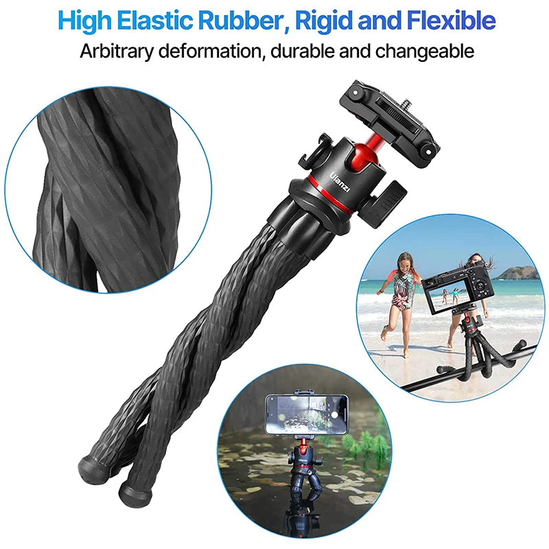 VIJIM Ulanzi MT-33 | Trípode Flexible Octopus 2 en 1 con Soporte para Teléfono y Cámara DSLR, Zapata Fría Lateral y Rosca 1/4”