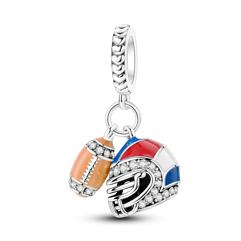 Charm de Plata 925 Trébol Azul Degradado y Flor Iris Rosa – Abalorio Elegante para Pulseras Originales