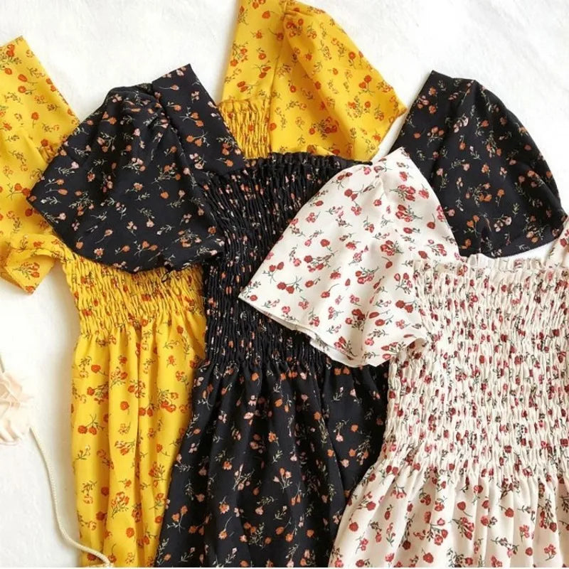 Vestido Midi Chiffon Mujer | Vestido Floral con Cintura Elástica y Espalda Descubierta Verano Primavera
