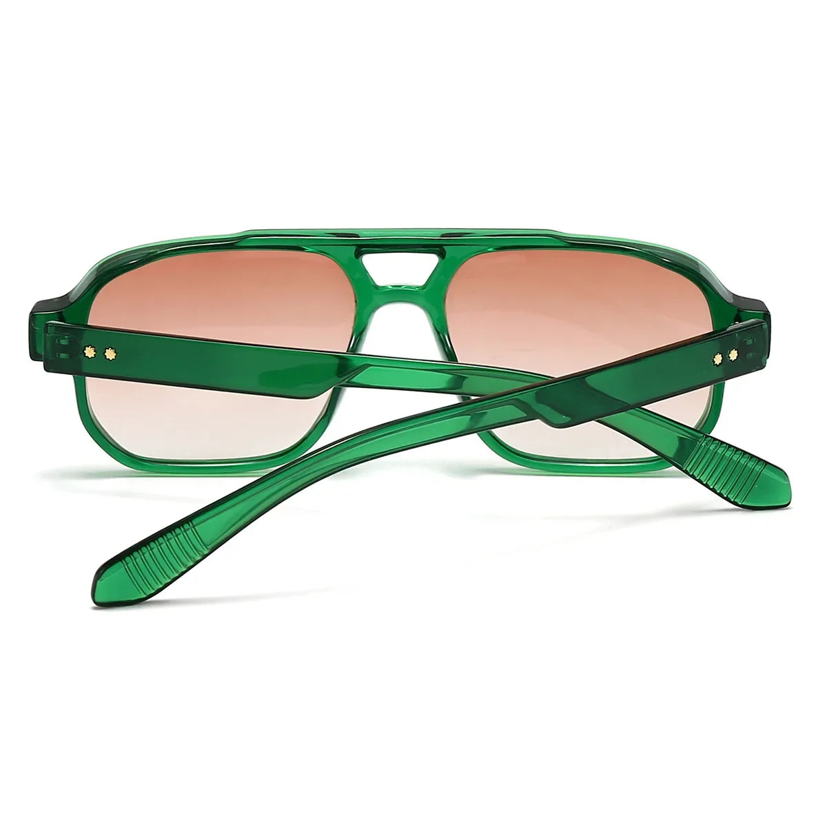 JNPCXI Gafas de Sol Vintage Hombre Doble Puente | Lentes Verdes UV400 Cuadradas con Detalles de Remaches