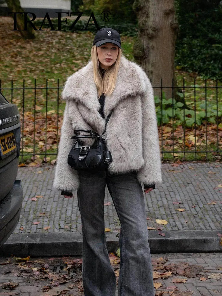 Chaqueta Corta Mujer Invierno | Abrigo Pelo Sintético con Cuello Solapa y Botones Snap Chic Elegante