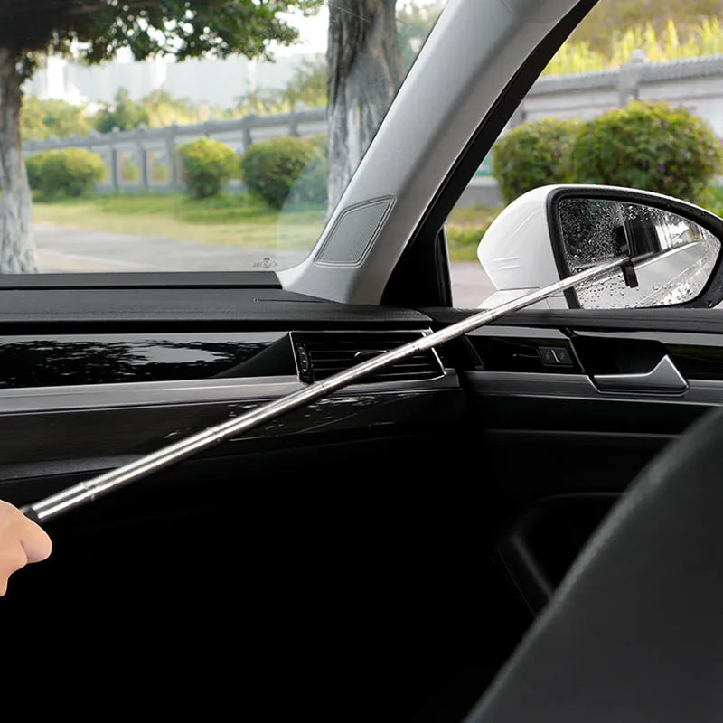 Herramienta Limpiaparabrisas de Espejo Retrovisor de Coche – Limpiador de Vidrio Antivaho, Rascador con Mango Telescópico, Cepillo de Limpieza para Ventanas