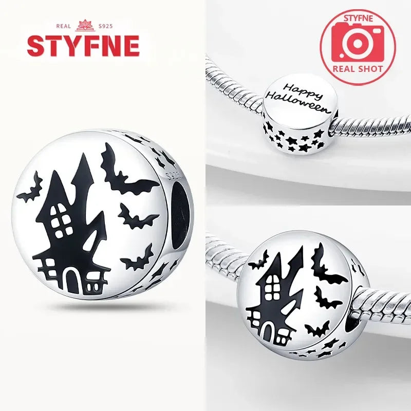Charm Colgante de Halloween Plata 925 | Bruja Mágica con Efecto Luminoso para Pulsera Original